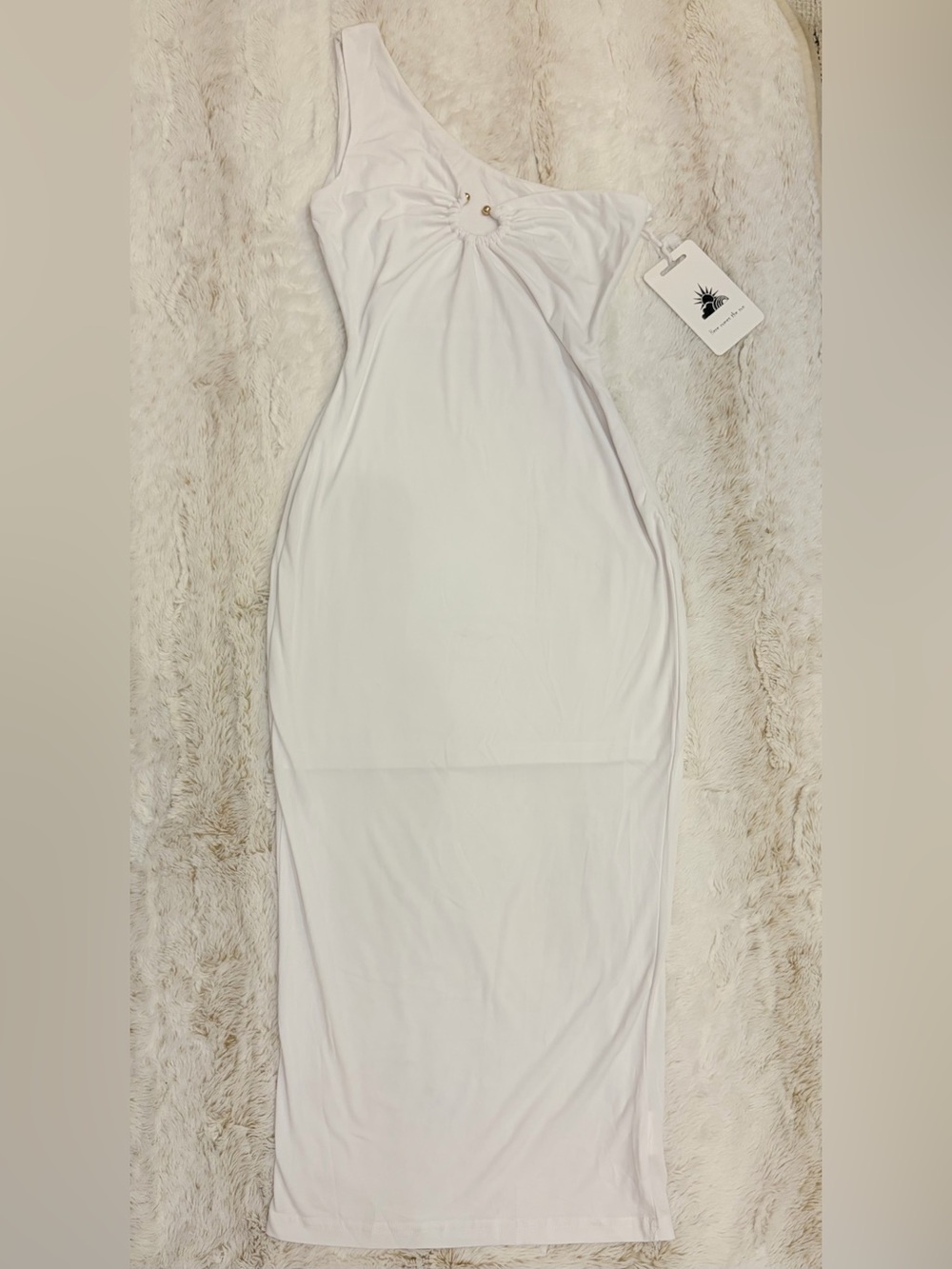 NWT Here Comes the Sun One Shoulder White Midi Dress Bodycon Resort Euro Summer